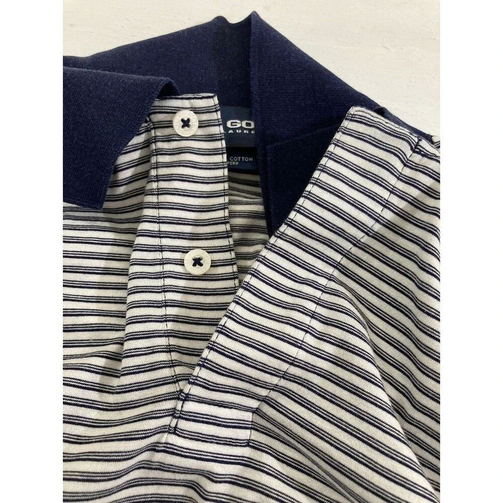 Polo Golf Ralph Lauren Polo Shirt Mens L Blue White Stripe Pima Cotton Pony